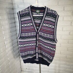 West Coast Ladies Size Large Multi Colored V-neck Button Front Winter Vest
